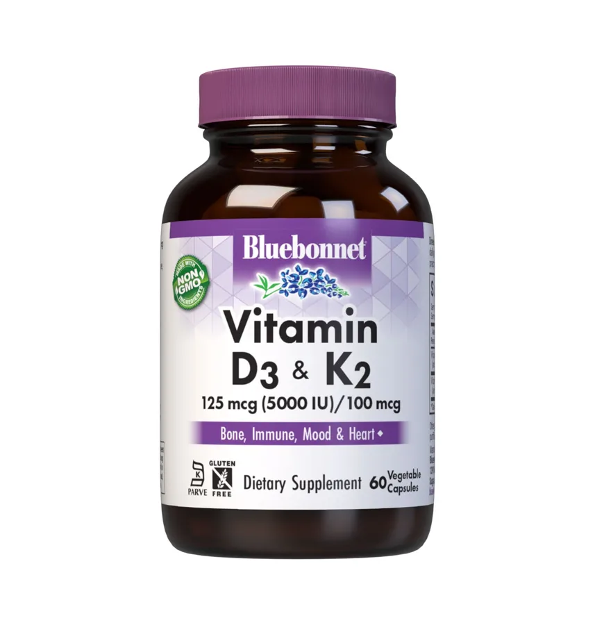 Bluebonnet Vitamin D3 125 mcg (5000 IU) & K2 100 mcg